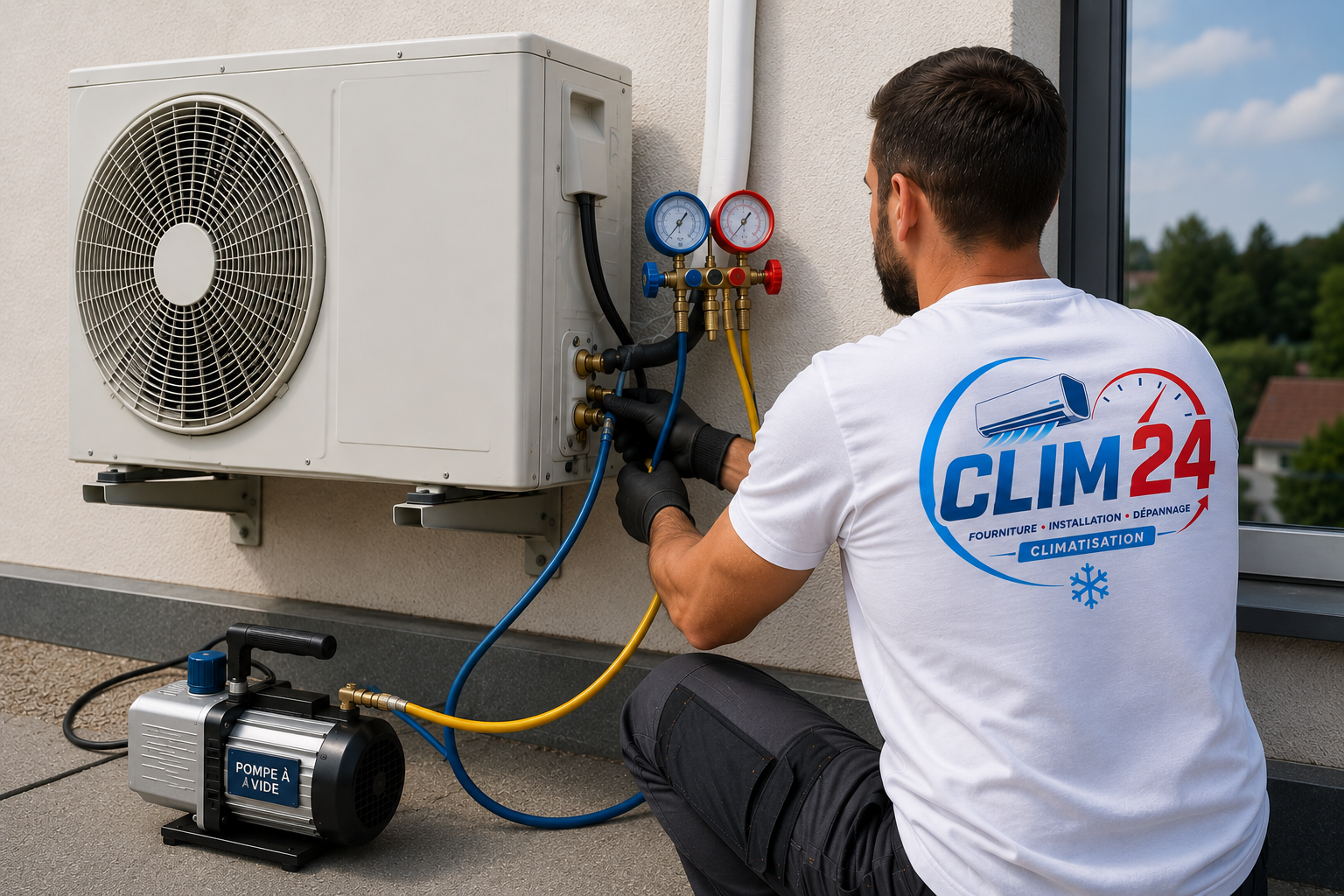 Tirage au vide climatisation avec manomètre et pompe à vide